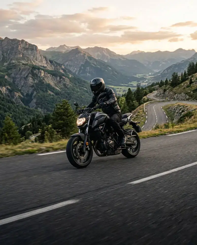 Moto moderne sur une route de montagne