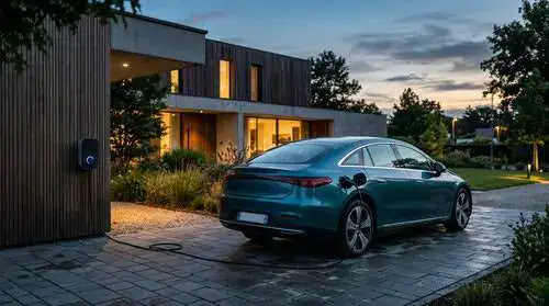Voiture électrique en recharge sur une borne résidentielle
