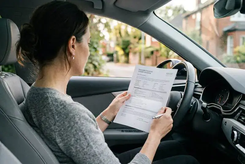 Conductrice choisissant une assurance pour sa voiture