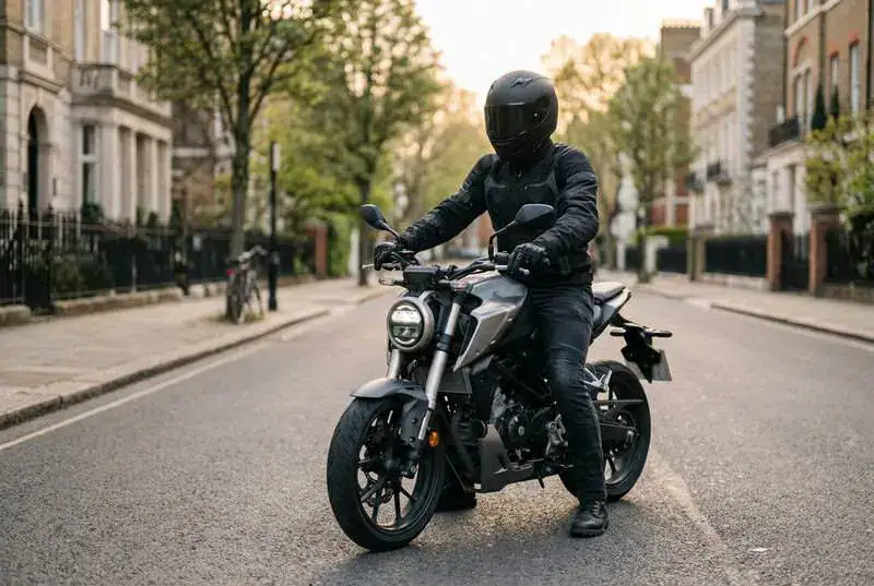 Motard débutant sur une moto 125 moderne