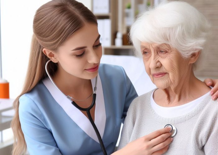 docteur auscultant une patiente. L'absence de visite médicale
