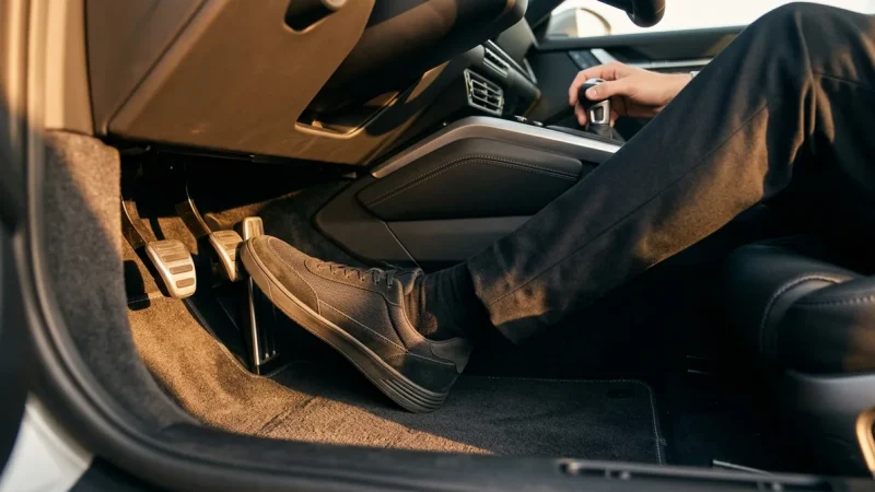 Interieur de voiture manuelle avec pedalier et levier de vitesse pour apprendre a bien debrayer